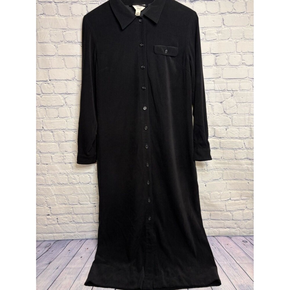 VINTAGE TALBOTS Black Faux Suede Button Front Stretch Classic Shirt Dress 10P